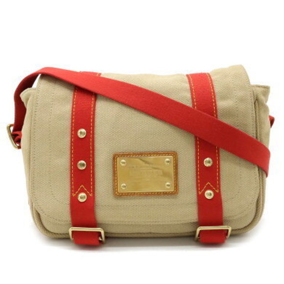 Louis Vuitton Antigua Busas PM Shoulder Bag Beige Canvas Red - Picture 1 of 8